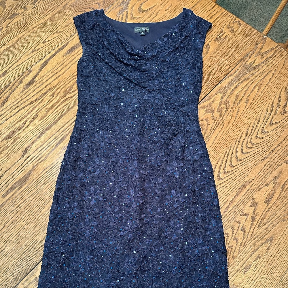 Navy sequin / lace short sleeve dress.  Excellent condition.